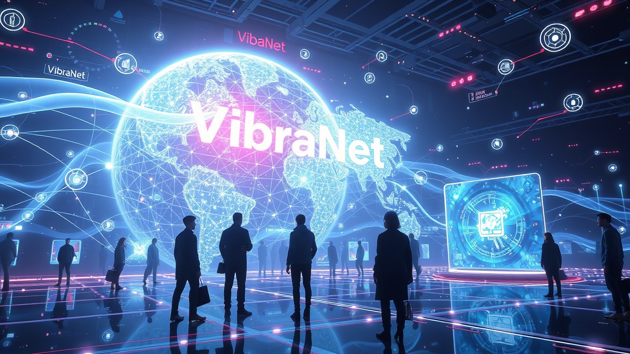 VibraNet</strong>: Uma rede global que conecta mentes e máquinas, como um rádio do futuro.